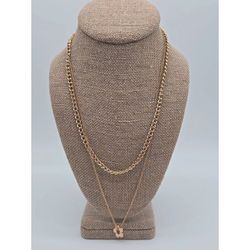 Gold Tone Multi Layer Dainty Chain Necklace Floral Pendant Minimalist Bohemian