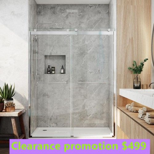 60 in. W x 76 in. H Double Sliding Semi-Frameless Shower Door in Chrome with Smooth Sliding and 3/8 in. Glass ON SALE