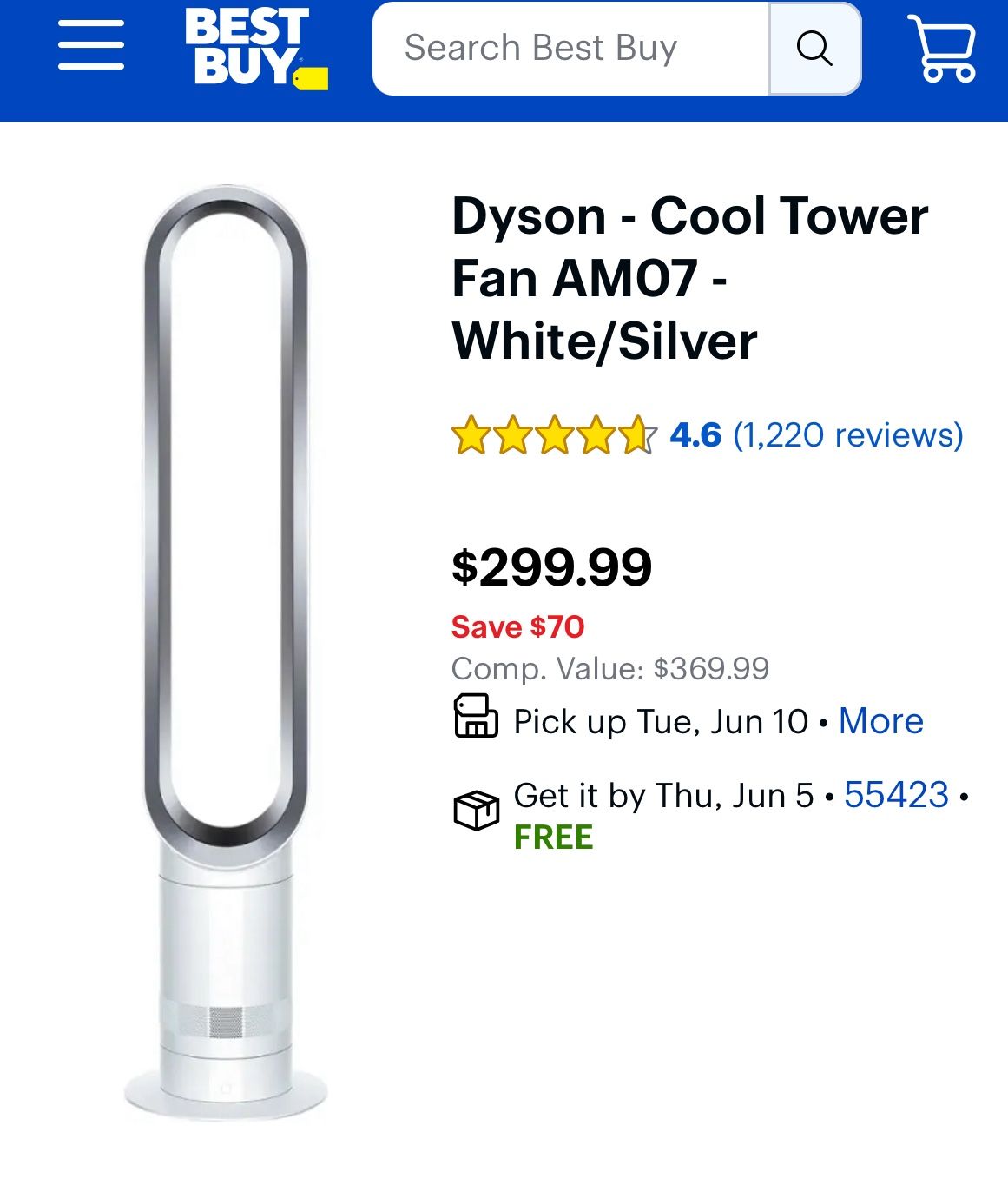 Dyson - Cool Tower Fan AMO7 - White/Silver