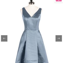 V-Neck Satin High Low Bridesmaid Dresses-Dusty Blue