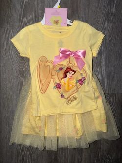 Disney Princess Belle Locket T-Shirt & Flower Pattern Tutu Set size 3
