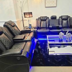 2PC Power Recliner Sofa Set With Cup Holder And LED