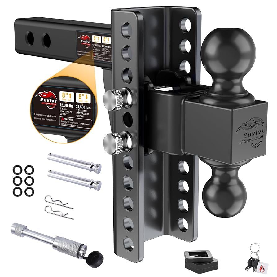 Adjustable Trailer Hitch -Drop Hitch (Fits 2-Inch Receiver) -8" Drop/Rise Tow Hitch, 2" & 2-5/16" Ball Hitches for Trucks -21,500 GTW Hitch Ball Mount