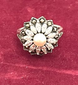 Sterling Faux Pearl And Marcasite Ring R250 Sz7