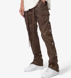 MNML Brown Nylon Cargo Pants W Buttons Size 31-33