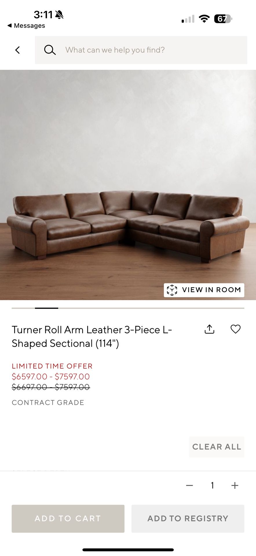 Pottery Barn Leather Sectional