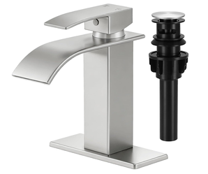 Bathroom Faucet Brushed Nickel Waterfall Single Handle Vanity Faucet with drain and supply lines
