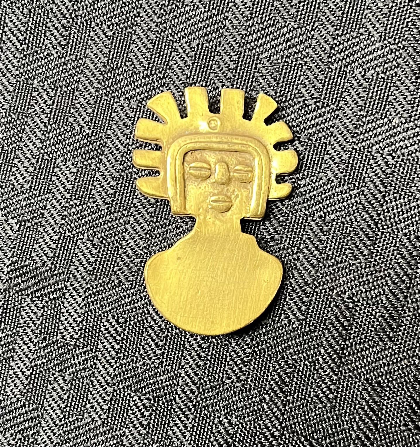 Alva Museum Replica Gold Tone Aztec "Man Of The Sun" Brooch/Pin