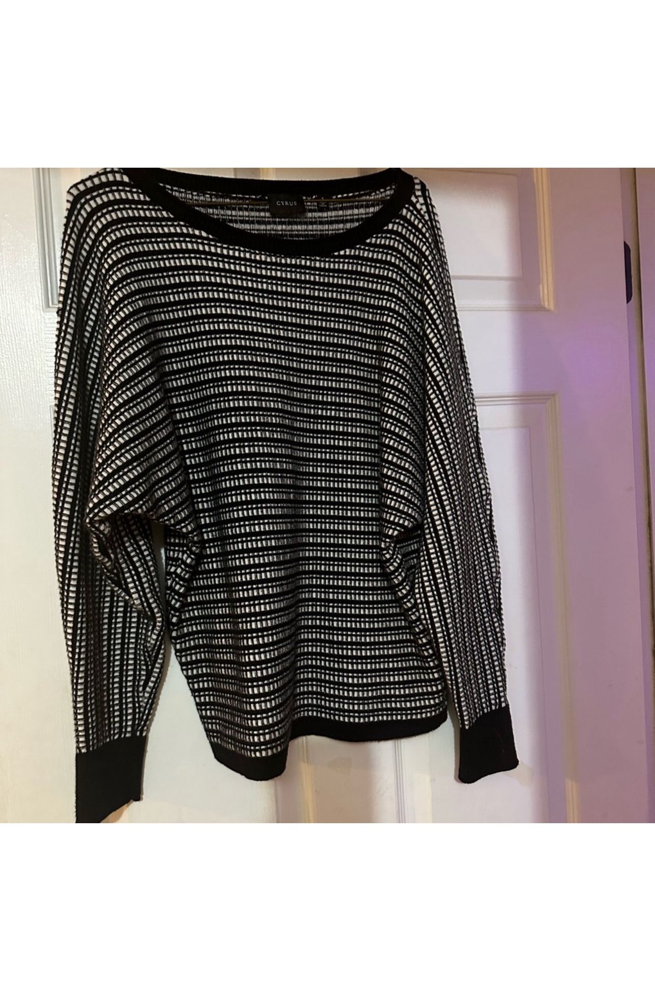 Cyrus Black and White Crew Neck Sweater with Stripes