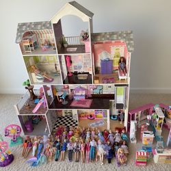Huge Furnished Barbie Doll House With 38 Dolls 