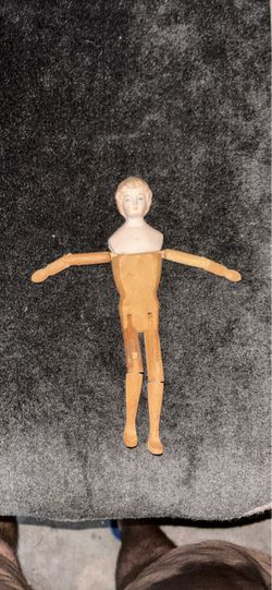 Antique Porcelain Head Wooden Body Doll