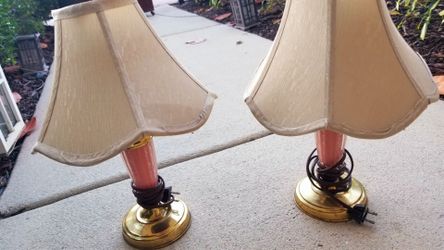 Pair Vintage  Rose-colored 1940s, lamps