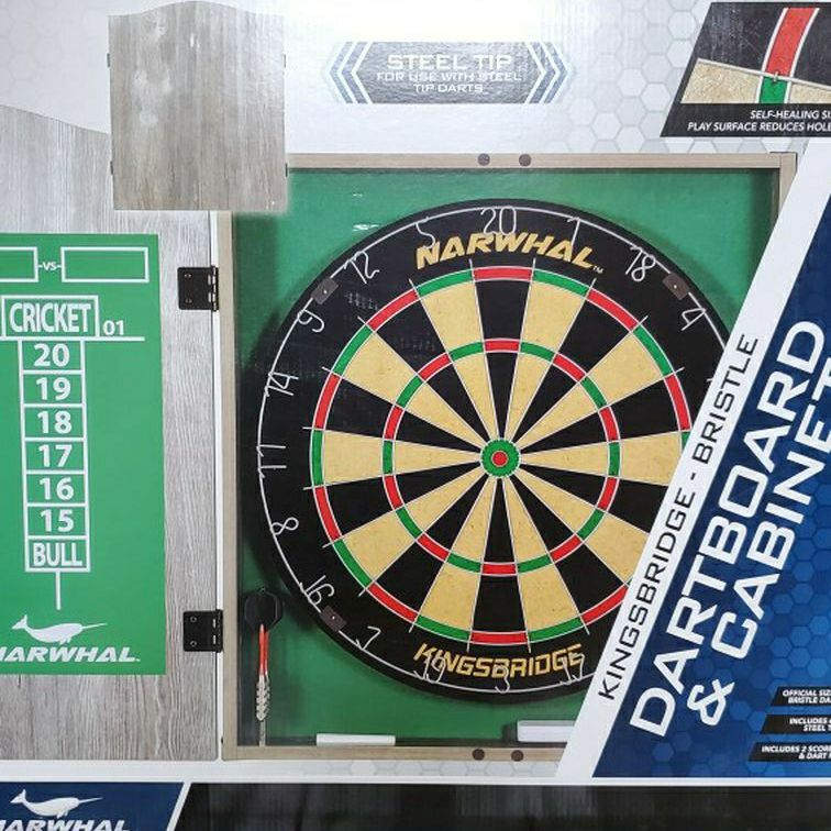 Brand new in box Narwhal Kingsbridge Official Size Bristle Dartboard and Cabinet
