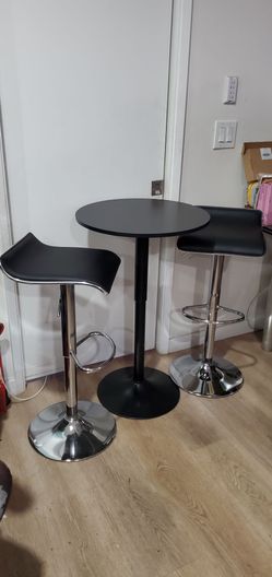Modern 3-Piece Adjustable Pub/Bar Table Set – Black & Chrome