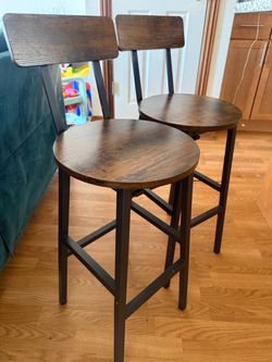 Set of 2 Industrial Bar Stools - Rustic Brown & Black Metal