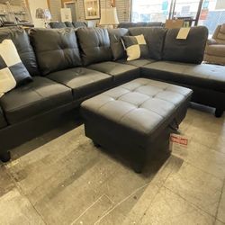 Black Leather Sectional 