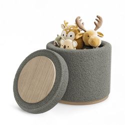 Round Ottoman with Storage and Tray, Vanity Stool, Round Coffee Table, Upholstered Foot Stools Ottoman for Living Room, Bedroom, Corners, Apartments