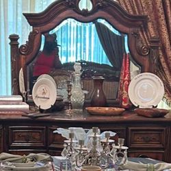 Vintage Solid Wood Dining Cabinet with Mirror