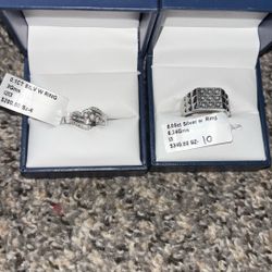 Natural Diamond In 925 Sterling Silver His And Her Rings
