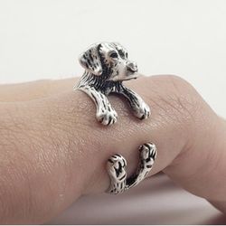 Silver Plated Adjustable Labrador Wrap Ring 