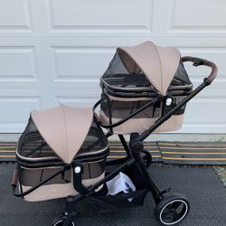 Foldable Double Pet Stroller for 2 Small Medium Cats Dogs