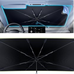 Helloleiboo [2025 Upgraded] Car Windshield Sun Shade Umbrella 57"X 32" Windshield Sun Shade Foldable 5-Layer Thickened Vinyl Coating Reflective Polyes