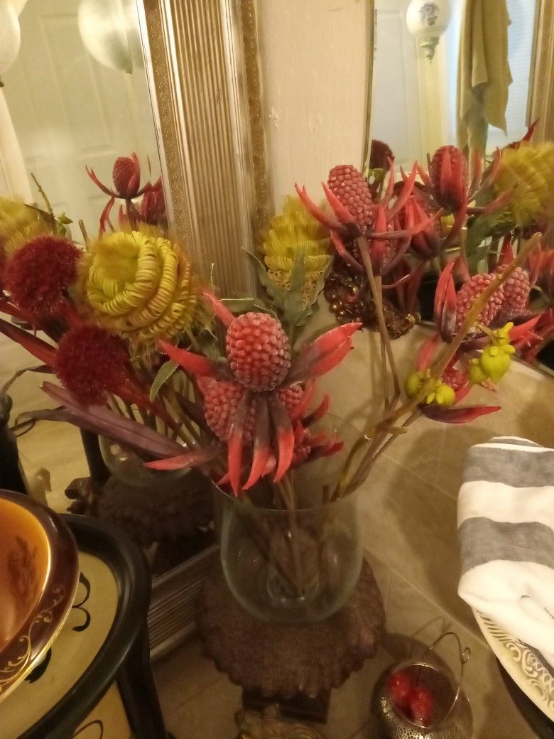 Exotica Flowers And. Glass. Vase