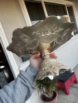 Vintage Ornate Mirrored Pedestal Tray - Rose Gold/Cream