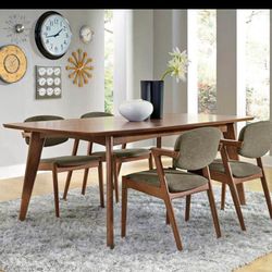 Walnut mid century modern dining room table set 5pc - free delivery ✅ walnut dining set