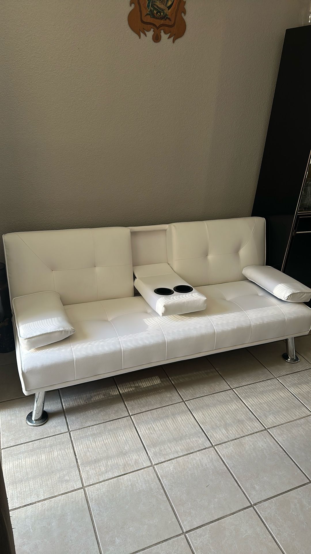 White Modern Faux Leather Futon