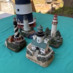 Vintage Others Lighted Lighthouse Lot 5 Figurines Working Lights- Tested