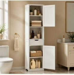 Tall Bathroom Storage Cabinet with 6 Adjustable Shelves, White
Anti-Tip Safety, Waterproof MDF, 2 Doors + 1 Drawer, Easy Assembly, for Bathroom/Living