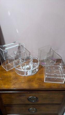 4 pcs acrylic make up organizer, blow hair space, letter organizer, make up brushes holder. All for $23