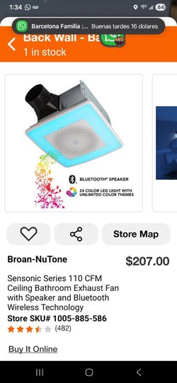 Sensonic Series 110 CFM Ceiling Bathroom Exhaust Fan with Speaker and Bluetooth Wireless Technology
