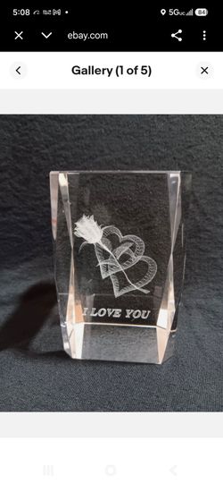 ROSE I LOVE YOU CRYSTAL CUBE 3D LASER ENGRAVED GLASS PAPERWEIGHT 3"