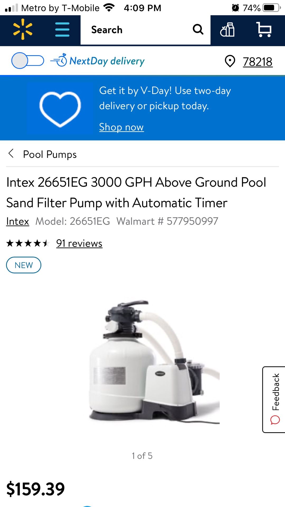 Intex Sand Filter Pump 3000gph above ground pool