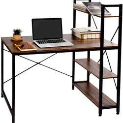 Computer Study Desk with Bookshelf-Rustic Brown