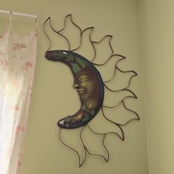 43" Terracotta Clay Metal Celestial Crescent Moon Wall Sculpture Home Garden Decor 