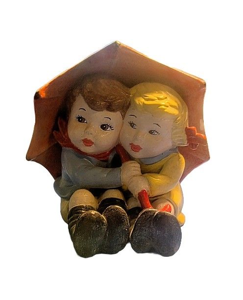 Vintage Ceramic Boy And Girl Under Umbrella Figurine