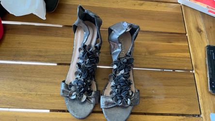 Silver Flat Sandals with Floral Detail