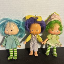 Vintage Strawberry Shortcake Mini Dolls Lot of 3 Colorful Hair 1980s