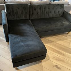 Black Velvet Sectional w/ Reversible Chaise