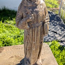 25" Vintage-Style Saint Francis Garden Statue – Weathered Religious Decor
