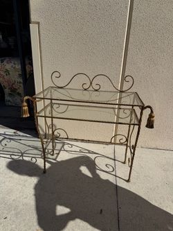 Vintage Hollywood Regency Gilt Rope & Tassel Glass Vanity Table