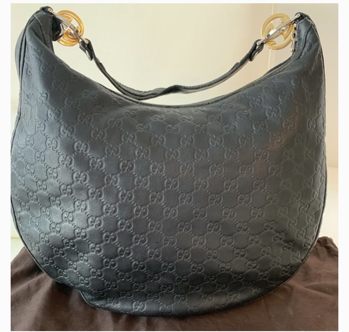 Gucci Guccissima Twin GG Black Leather Hobo Shoulder Bag