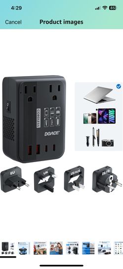 DOACE 220V to 110V Converter 350W Voltage Converter US to Europe for Hair Straightener/Curling Iron Converter for European Travel with 4-Port USB Char