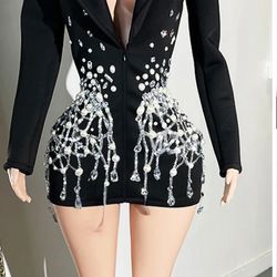 Black Embellished Mini Blazer Dress