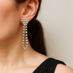 VINTAGE ENCORE Earrings Rhinestone Dangle Drop I Elegant Loop Style I Post Back