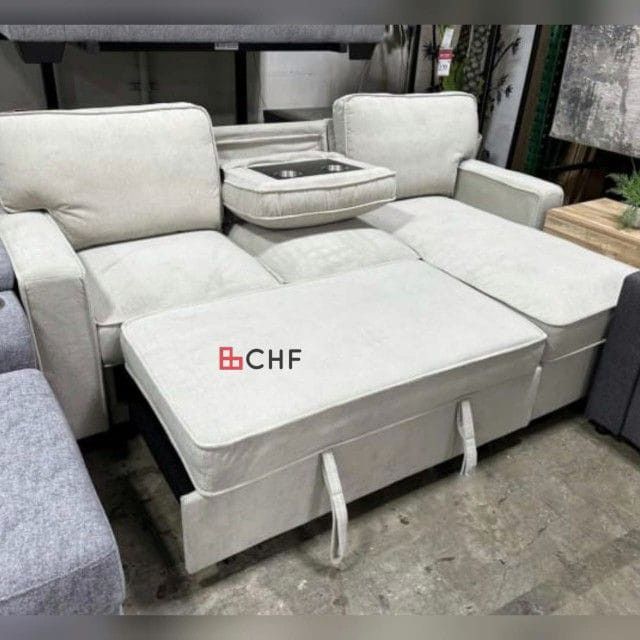 Reversible Sleeper Sectional with Storage Chaise, Drop-Down Table, Cup Holders and Charging Ports