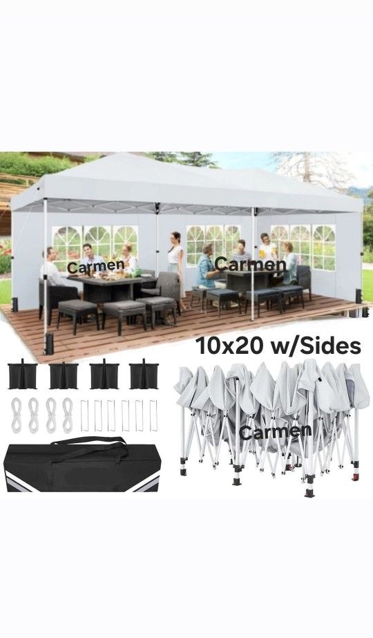 10x20' Easy Up Canopy with Removable Sidewalls Waterproof Folding Wedding Party Tent Outdoor Black Brand New